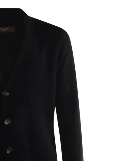 Zanone Crewneck Sweater With Front Pockets And Notched Lapel In Black