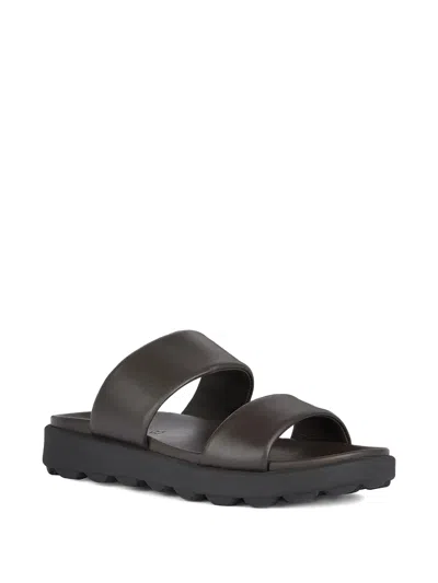 Geox Double-strap Slides In Brown