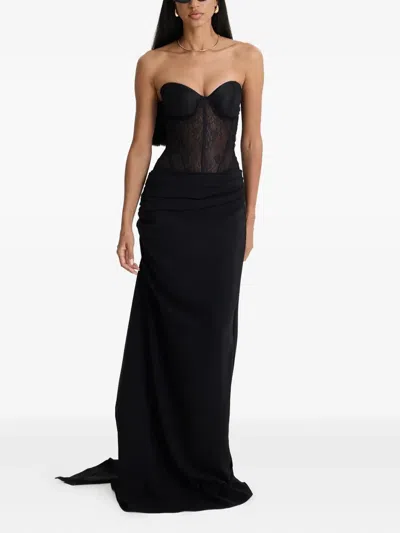 Moos Studio Lunar Lace Panelled Draped Dress In Black