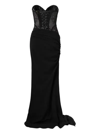 Moos Studio Lunar Lace Panelled Draped Dress In Black