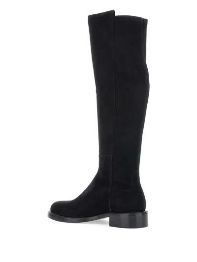 Stuart Weitzman Suede And Fabric Knee-high Block Heel Boots In Black