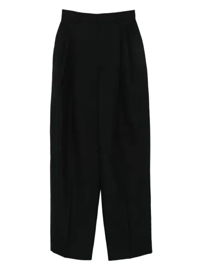 Moschino Wide-leg Trousers In Black Virgin Wool With Double Pleat Design In Black