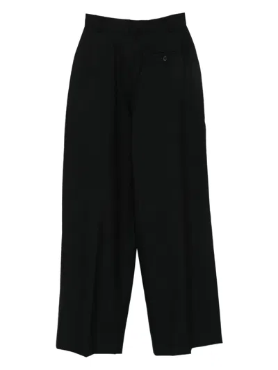 Moschino Wide-leg Trousers In Black Virgin Wool With Double Pleat Design In Black