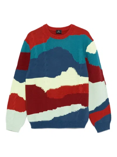 Ps By Paul Smith Mountains Abstract-pattern Cotton Sweater In Multi