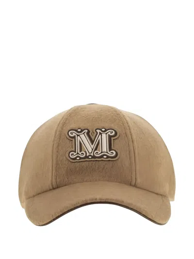 Max Mara Camel Brown Camel Wool Fedora Logo Baseball Hat In Brown