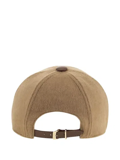 Max Mara Camel Brown Camel Wool Fedora Logo Baseball Hat In Brown
