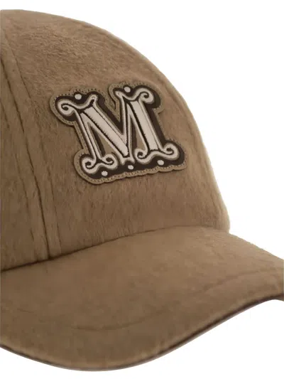 Max Mara Camel Brown Camel Wool Fedora Logo Baseball Hat In Brown