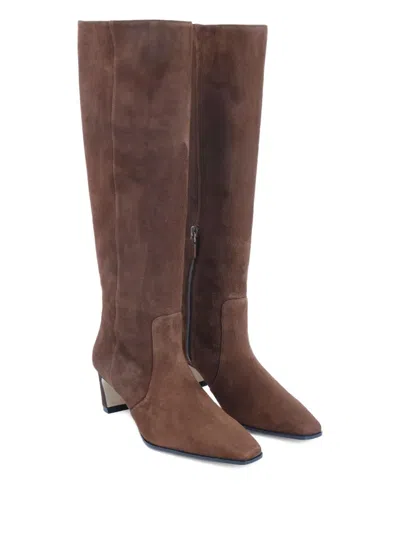 Stuart Weitzman Mid-height Suede Boots With Pointed Toe And Side Zipper In Brown