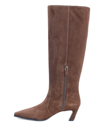 Stuart Weitzman Mid-height Suede Boots With Pointed Toe And Side Zipper In Brown