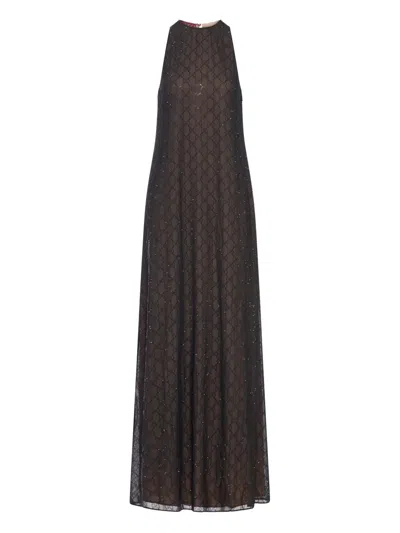 Gucci Long Silk Dress Featuring Keyhole Back In Brown
