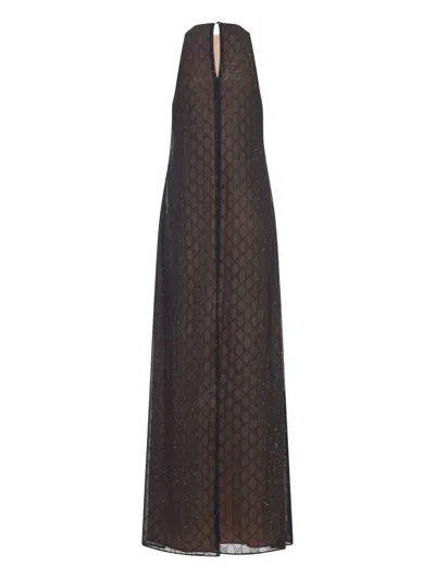 Gucci Long Silk Dress Featuring Keyhole Back In Brown