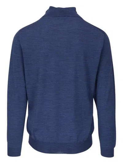 Fedeli Half-zip Wool Sweater In Blue