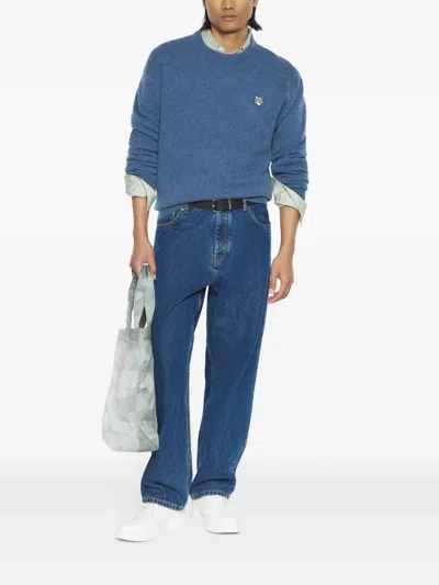 Maison Kitsuné Fox Head Wool Sweater In Blue