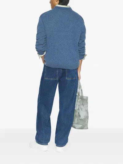 Maison Kitsuné Fox Head Wool Sweater In Blue