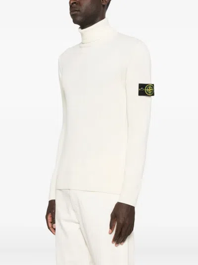 Stone Island Ribbed Wool Turtleneck Sweater Regular Fit In Neutral