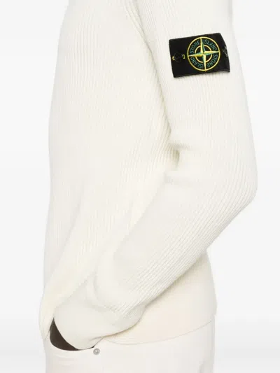 Stone Island Ribbed Wool Turtleneck Sweater Regular Fit In Neutral