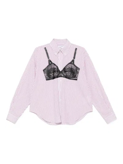 Vaquera Trompe L'oeil Bra Stripe Graphic Button-down Shirt In Pink