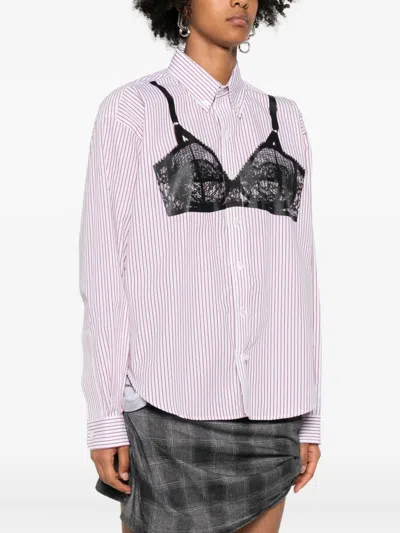 Vaquera Trompe L'oeil Bra Stripe Graphic Button-down Shirt In Pink