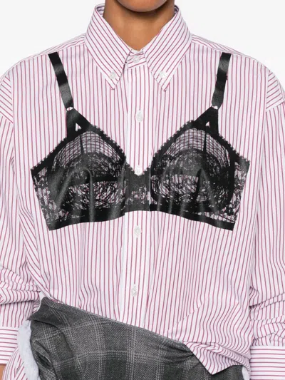 Vaquera Trompe L'oeil Bra Stripe Graphic Button-down Shirt In Pink