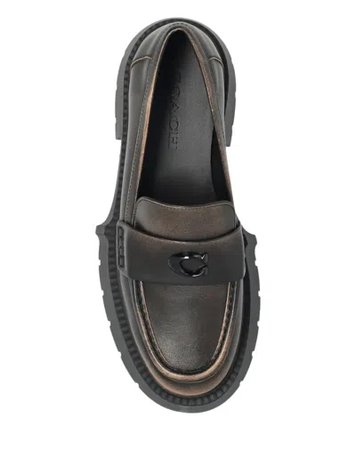 Coach Leah Logo-plaque Loafers In Black