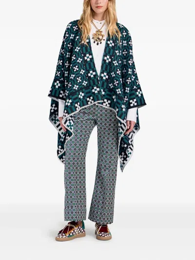 La Doublej Geometric-pattern Cape In Green