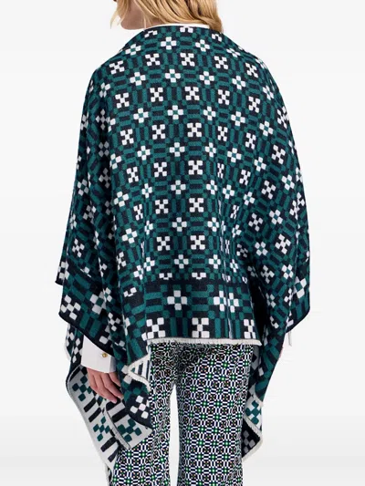 La Doublej Geometric-pattern Cape In Green