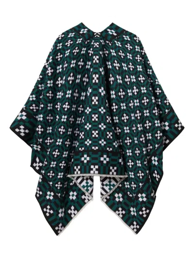 La Doublej Geometric-pattern Cape In Green