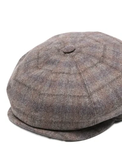 Borsalino Wool Cap With Button Top And Stitching In Brown