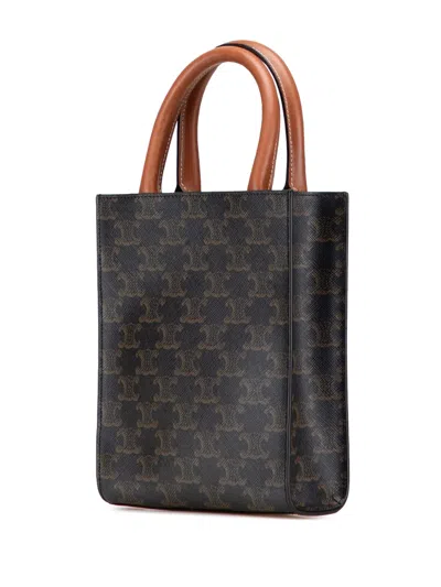 Pre-owned Celine 2023 Mini Triomphe Coated Canvas Vertical Cabas Satchel In Brown