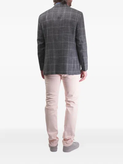 Kiton Checked Single-breasted Jacket In Gray