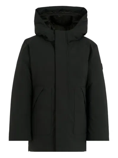 Save The Duck Logo-patch Hooded Padded Jacket In Black