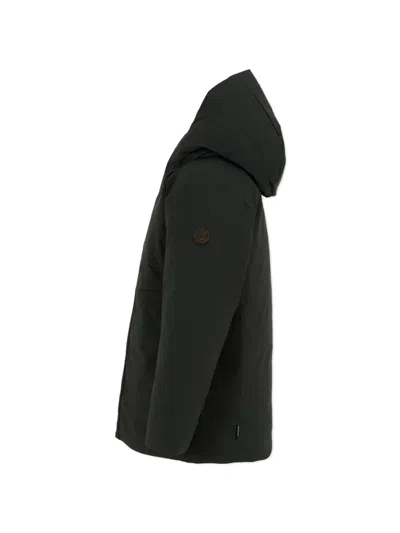 Save The Duck Logo-patch Hooded Padded Jacket In Black