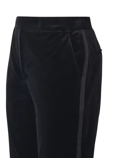 Max Mara Velvet-texture Side-stripe Trousers In Black