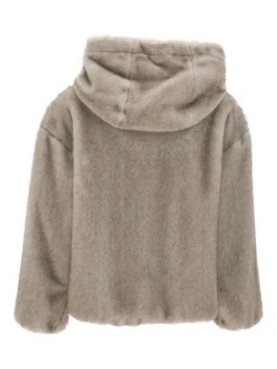 Herno Relaxed-fit Grey Jacket With Plush Texture And Hood In Neutral