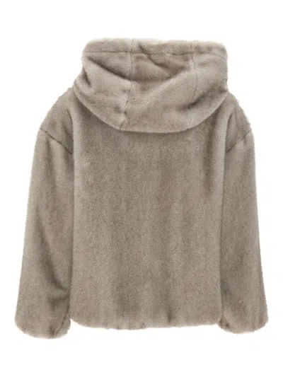 Herno Relaxed-fit Grey Jacket With Plush Texture And Hood In Neutral