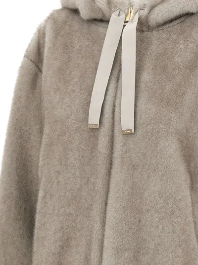 Herno Relaxed-fit Grey Jacket With Plush Texture And Hood In Neutral