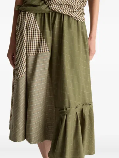 Lee Mathews Checked-pattern Midi Skirt In Green