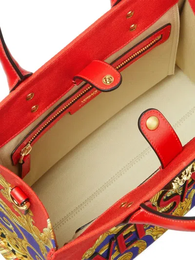 Versace La Medusa Small Printed Canvas Tote Bag In Red