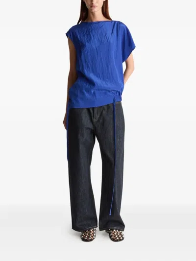 Lee Mathews Drawstring Asymmetric Blouse In Blue
