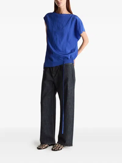 Lee Mathews Drawstring Asymmetric Blouse In Blue