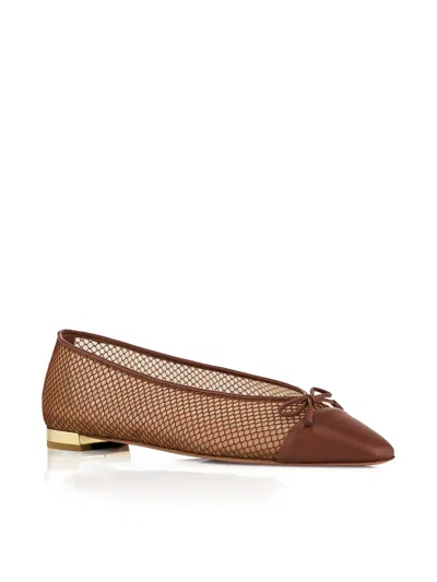 Aquazzura Gioia Mesh And Leather Ballet Flats In Brown