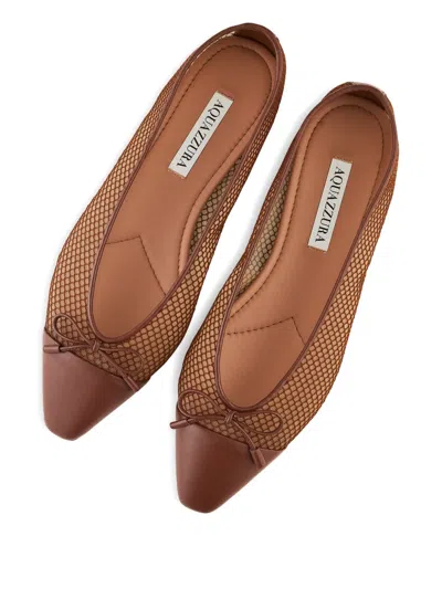 Aquazzura Gioia Mesh And Leather Ballet Flats In Brown
