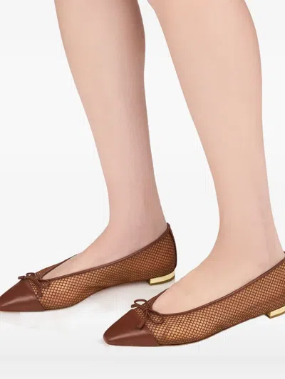 Aquazzura Gioia Mesh And Leather Ballet Flats In Brown