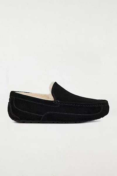 Ugg Ascot 1101110-blk Moccasin Mens Us 7 Black Suede Wool Slip On Slipper Dwa626 In Black
