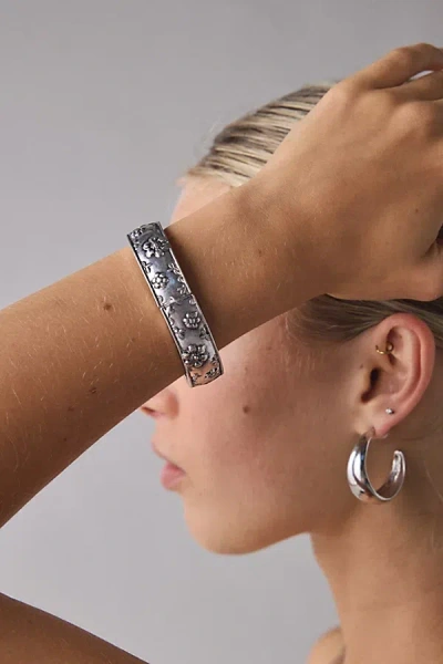 Urban Outfitters Dahlia Boho Floral Etched Metal Bangle Bracelet In Silver, Women's At  In Metallic