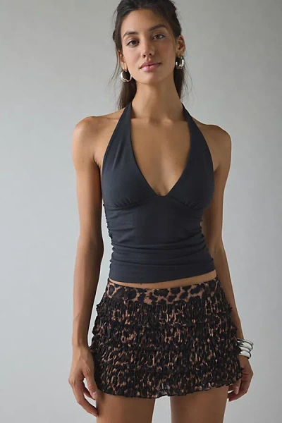 Kimchi Blue Breakup Plunging Cropped Halter Top In Black, Women's At Urban Outfitters In Black