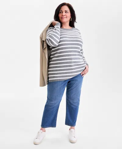 Style & Co Plus Size Legacy Stripe Long-sleeve Sweater, Macy's Exclusive In Black