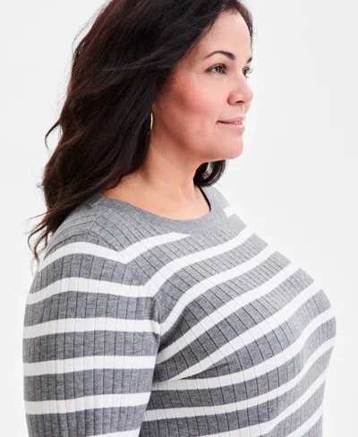 Style & Co Plus Size Legacy Stripe Long-sleeve Sweater, Macy's Exclusive In Black