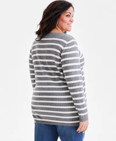Style & Co Plus Size Legacy Stripe Long-sleeve Sweater, Macy's Exclusive In Black