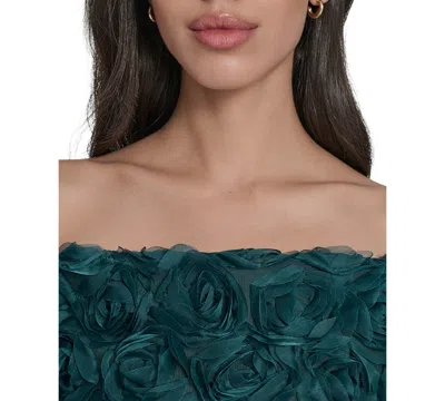 Eliza J Petite Rosette-trim Off-the-shoulder Evening Gown In Green
